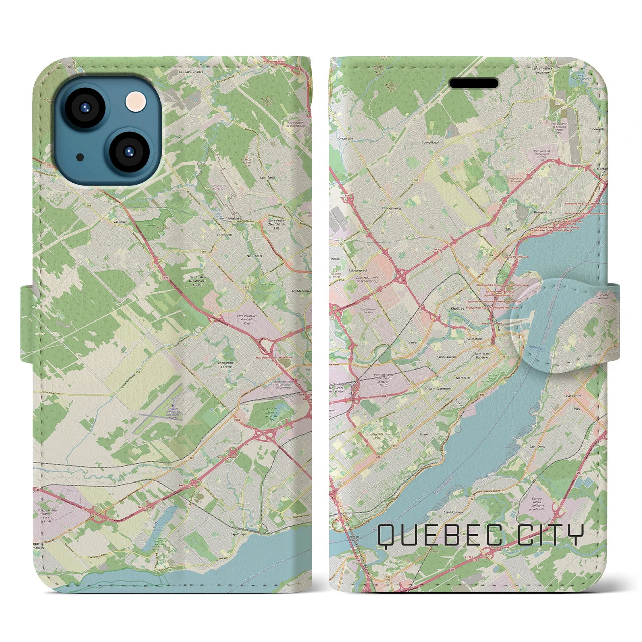【ケベック・シティー】地図柄iPhoneケース（手帳両面タイプ・ナチュラル）iPhone 13 用