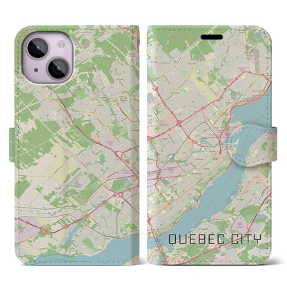 【ケベック・シティー】地図柄iPhoneケース（手帳両面タイプ・ナチュラル）iPhone 14 用