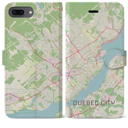 【ケベック・シティー】地図柄iPhoneケース（手帳両面タイプ・ナチュラル）iPhone 8Plus /7Plus / 6sPlus / 6Plus 用