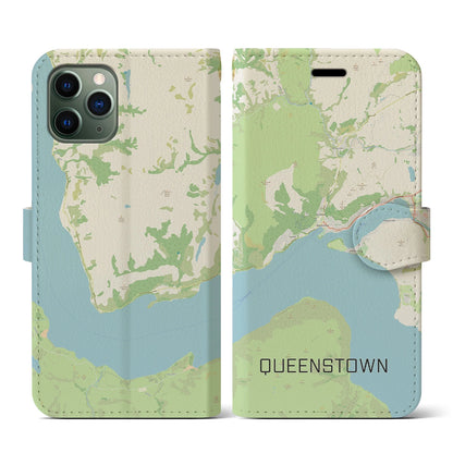 【クイーンズタウン（ニュージーランド）】地図柄iPhoneケース（手帳タイプ）ナチュラル・iPhone 11 Pro 用