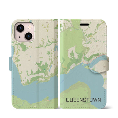 【クイーンズタウン（ニュージーランド）】地図柄iPhoneケース（手帳タイプ）ナチュラル・iPhone 13 mini 用