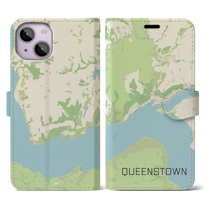 【クイーンズタウン（ニュージーランド）】地図柄iPhoneケース（手帳タイプ）ナチュラル・iPhone 14 用
