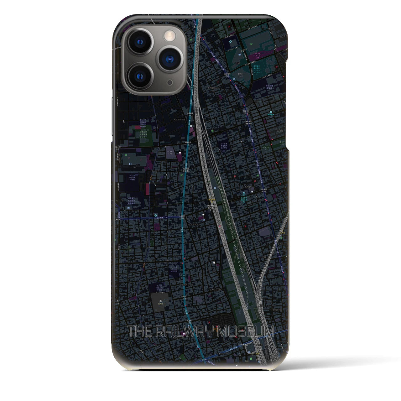 【鉄道博物館】地図柄iPhoneケース（バックカバータイプ・ブラック）iPhone 11 Pro Max 用