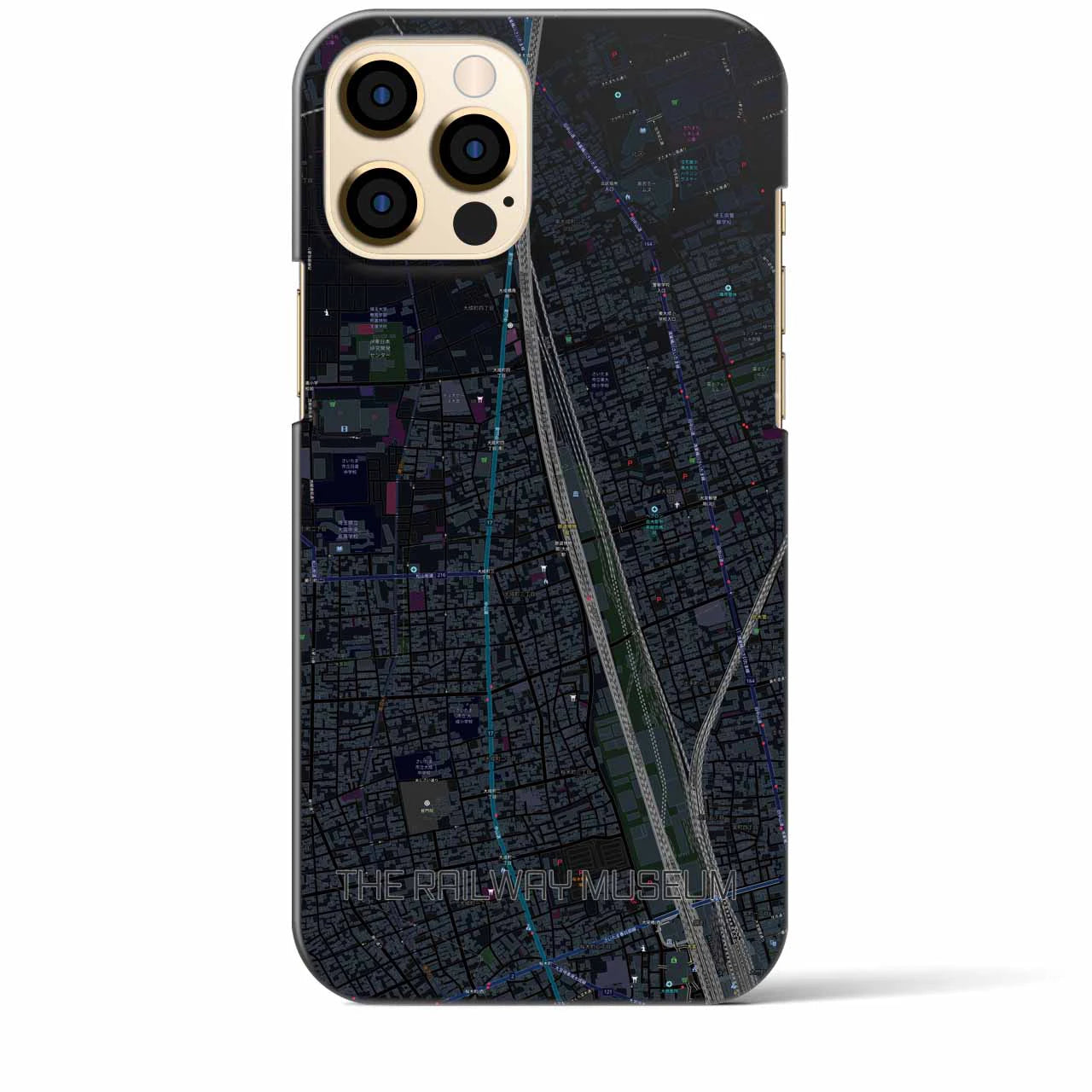 【鉄道博物館】地図柄iPhoneケース（バックカバータイプ・ブラック）iPhone 12 Pro Max 用
