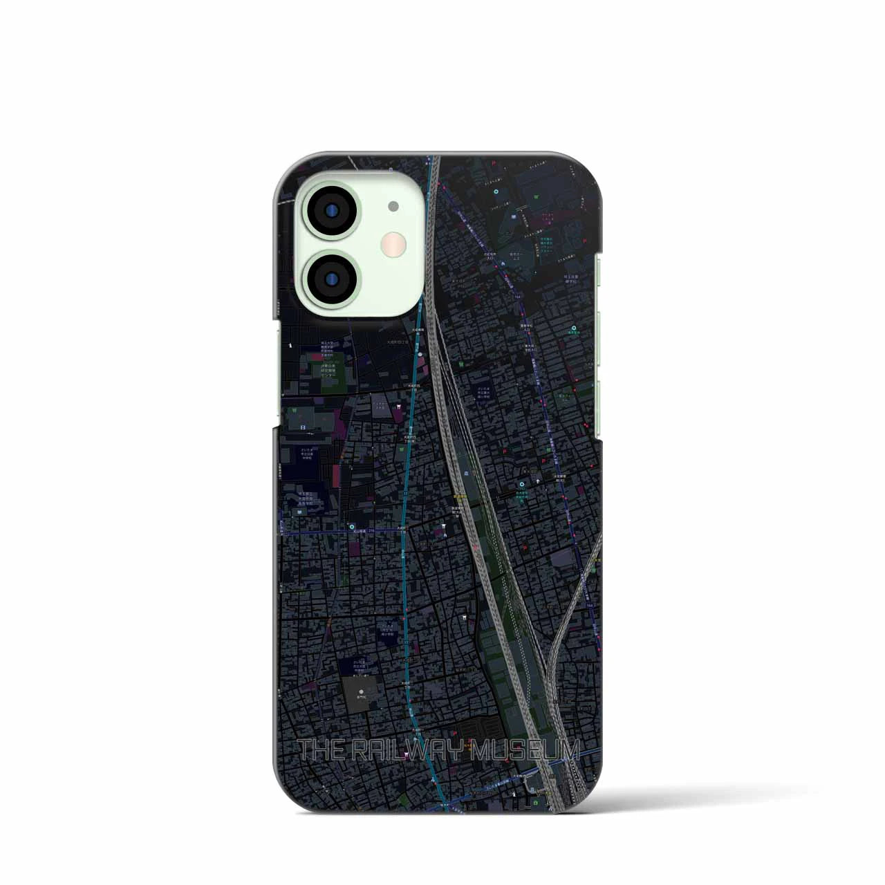 【鉄道博物館】地図柄iPhoneケース（バックカバータイプ・ブラック）iPhone 12 mini 用
