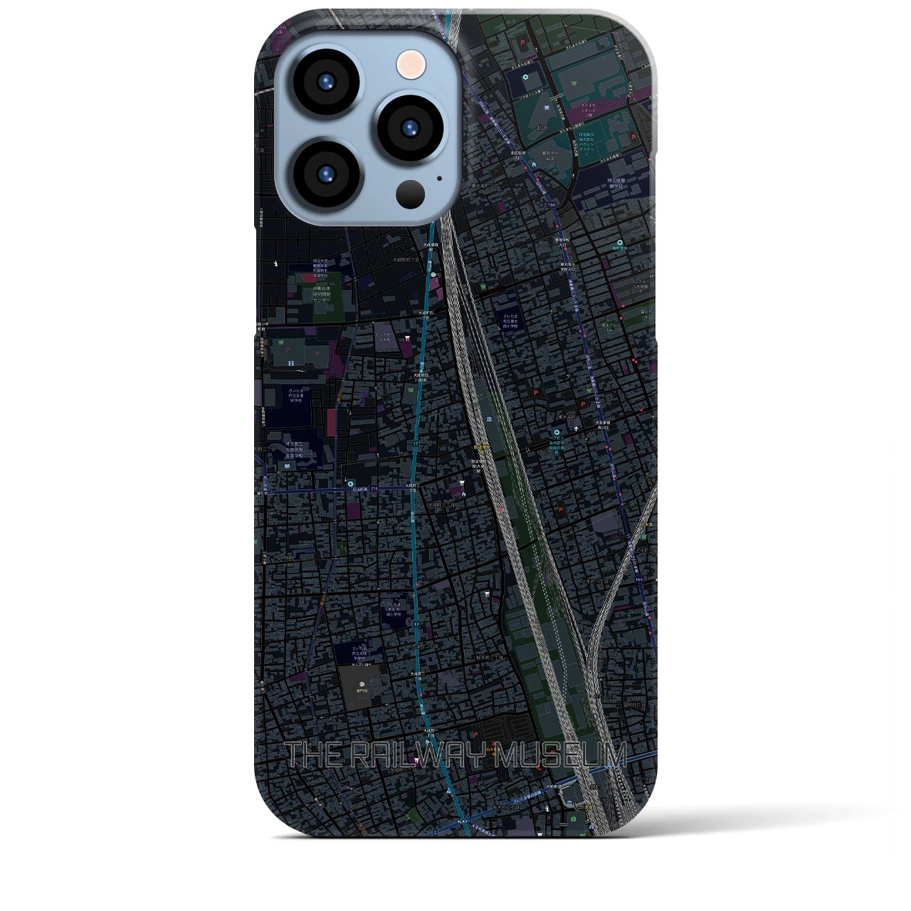 【鉄道博物館】地図柄iPhoneケース（バックカバータイプ・ブラック）iPhone 13 Pro Max 用