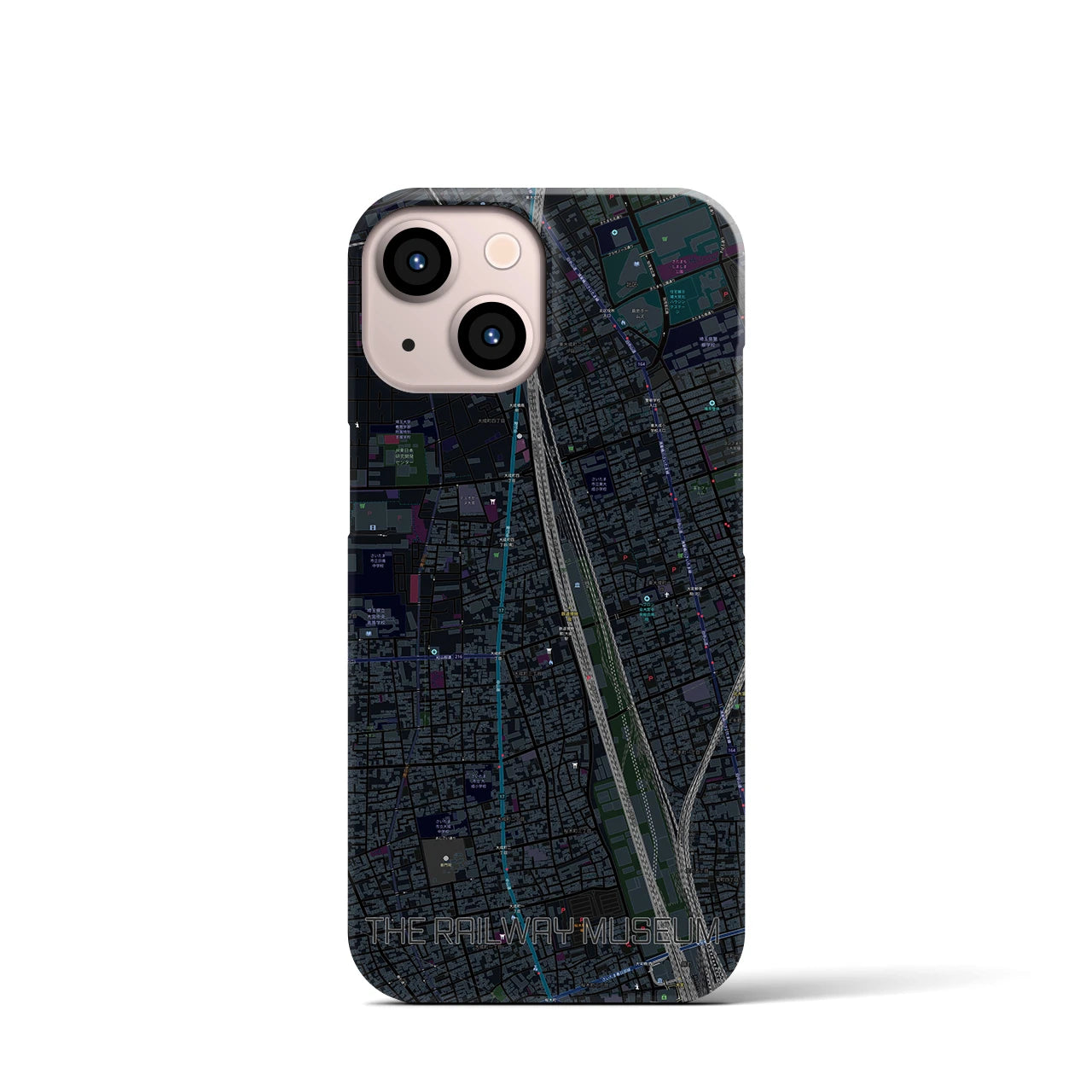 【鉄道博物館】地図柄iPhoneケース（バックカバータイプ・ブラック）iPhone 13 mini 用