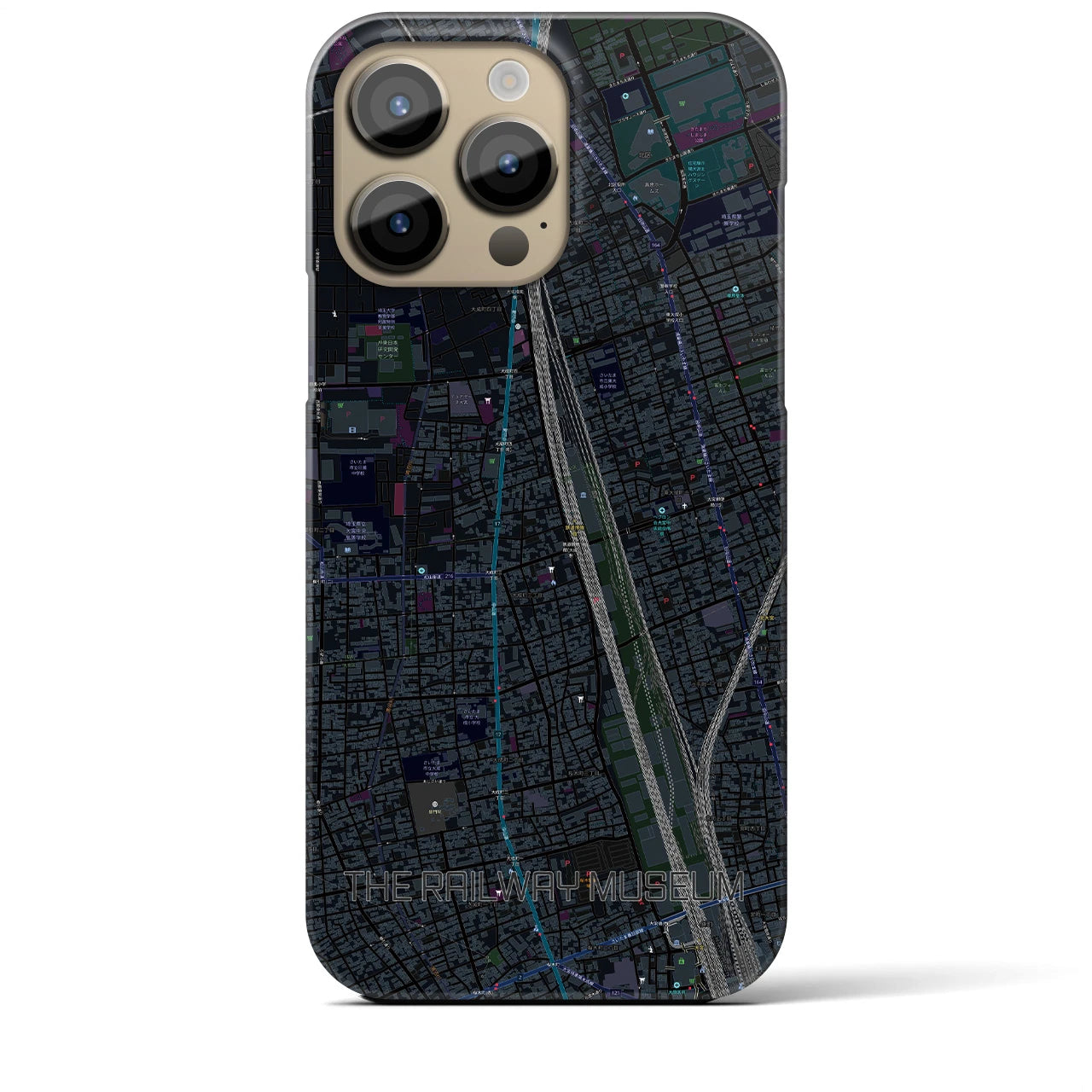 【鉄道博物館】地図柄iPhoneケース（バックカバータイプ・ブラック）iPhone 14 Pro Max 用