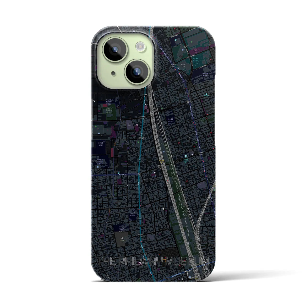 【鉄道博物館】地図柄iPhoneケース（バックカバータイプ・ブラック）iPhone 15 用