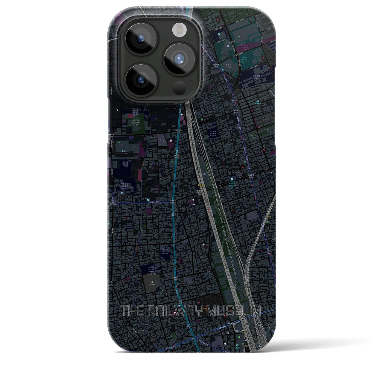 【鉄道博物館】地図柄iPhoneケース（バックカバータイプ・ブラック）iPhone 15 Pro Max 用
