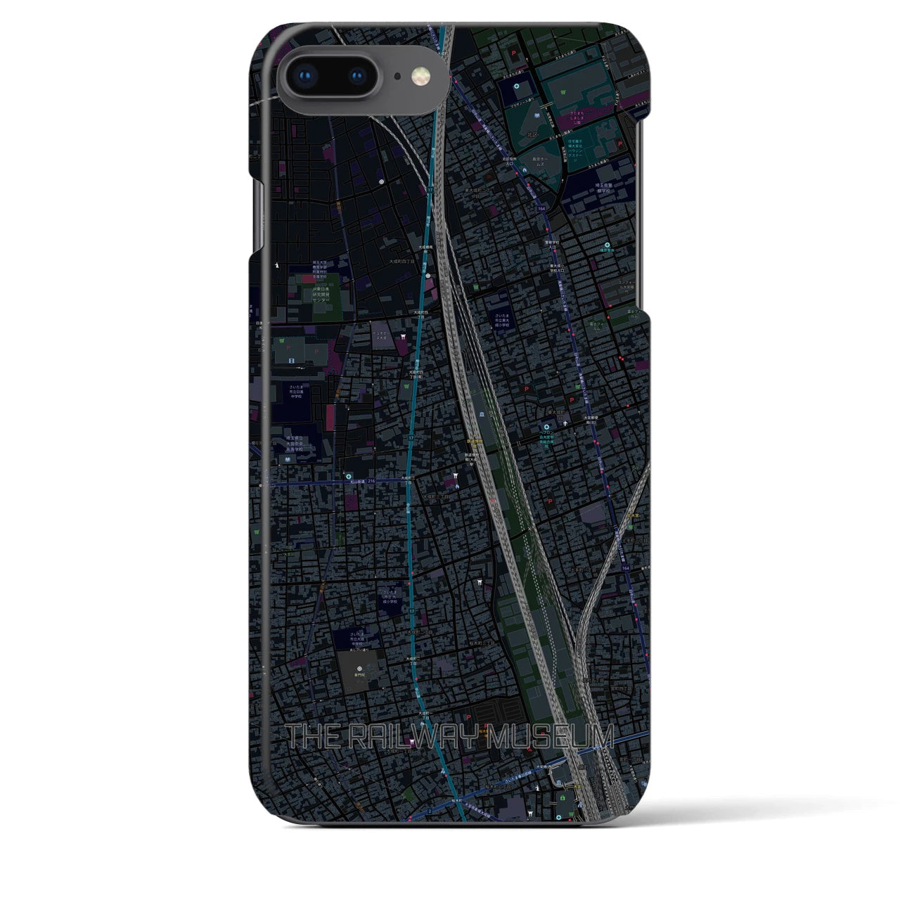 【鉄道博物館】地図柄iPhoneケース（バックカバータイプ・ブラック）iPhone 8Plus /7Plus / 6sPlus / 6Plus 用