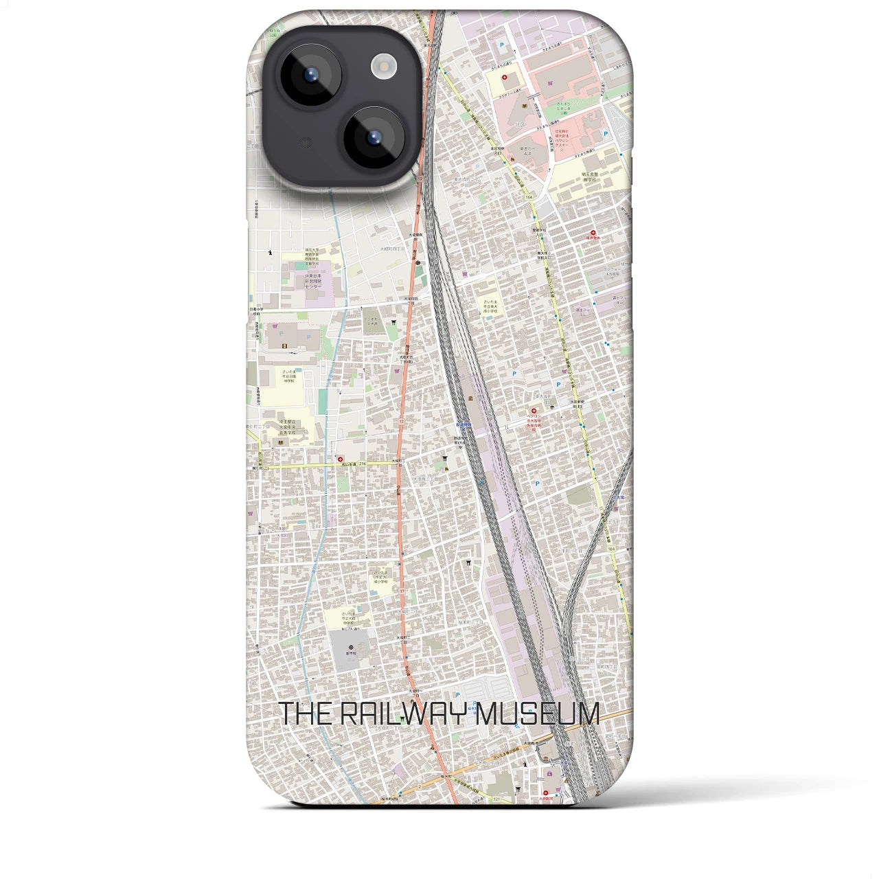 【鉄道博物館】地図柄iPhoneケース（バックカバータイプ・ナチュラル）iPhone 14 Plus 用