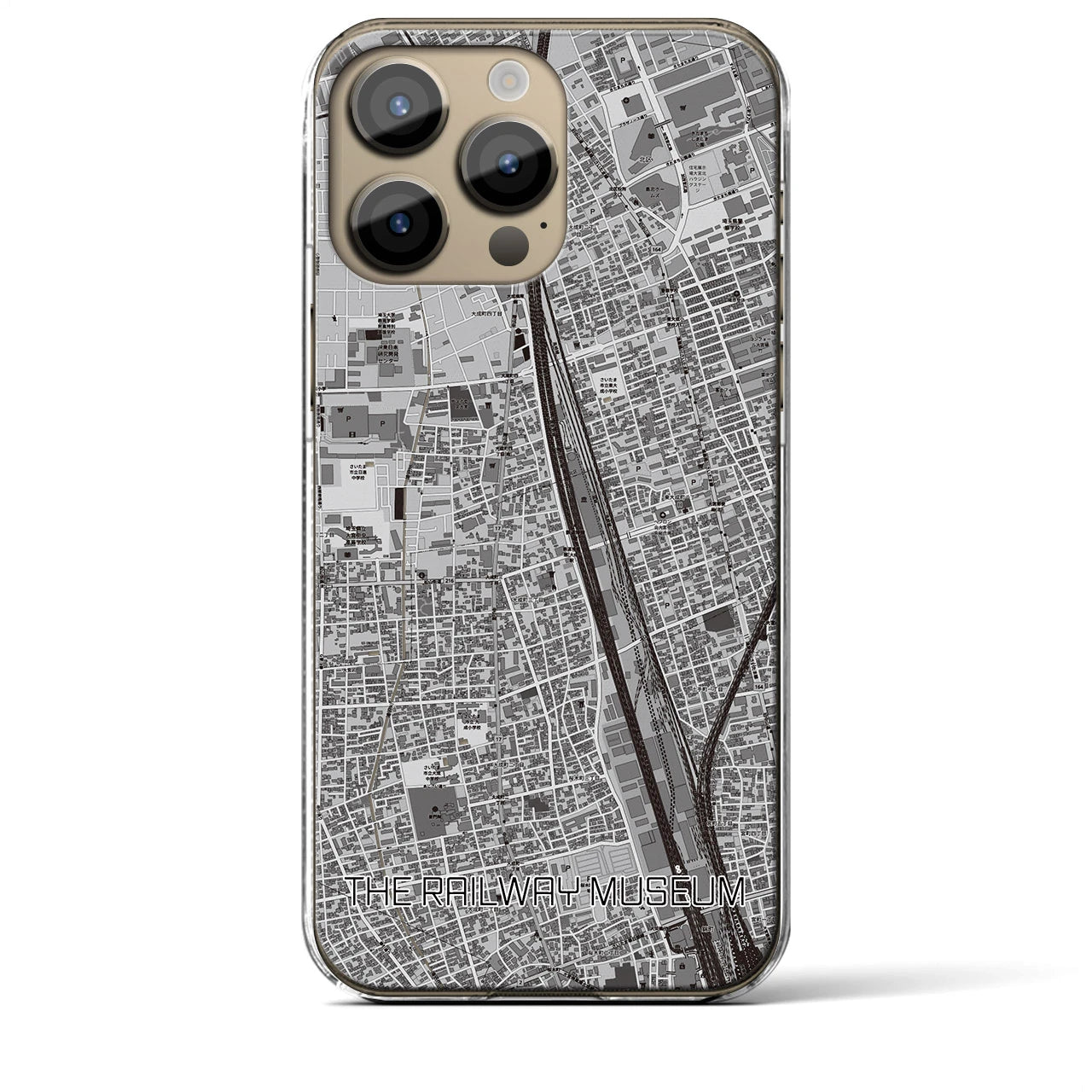 【鉄道博物館】地図柄iPhoneケース（クリアタイプ・モノトーン）iPhone 14 Pro Max 用