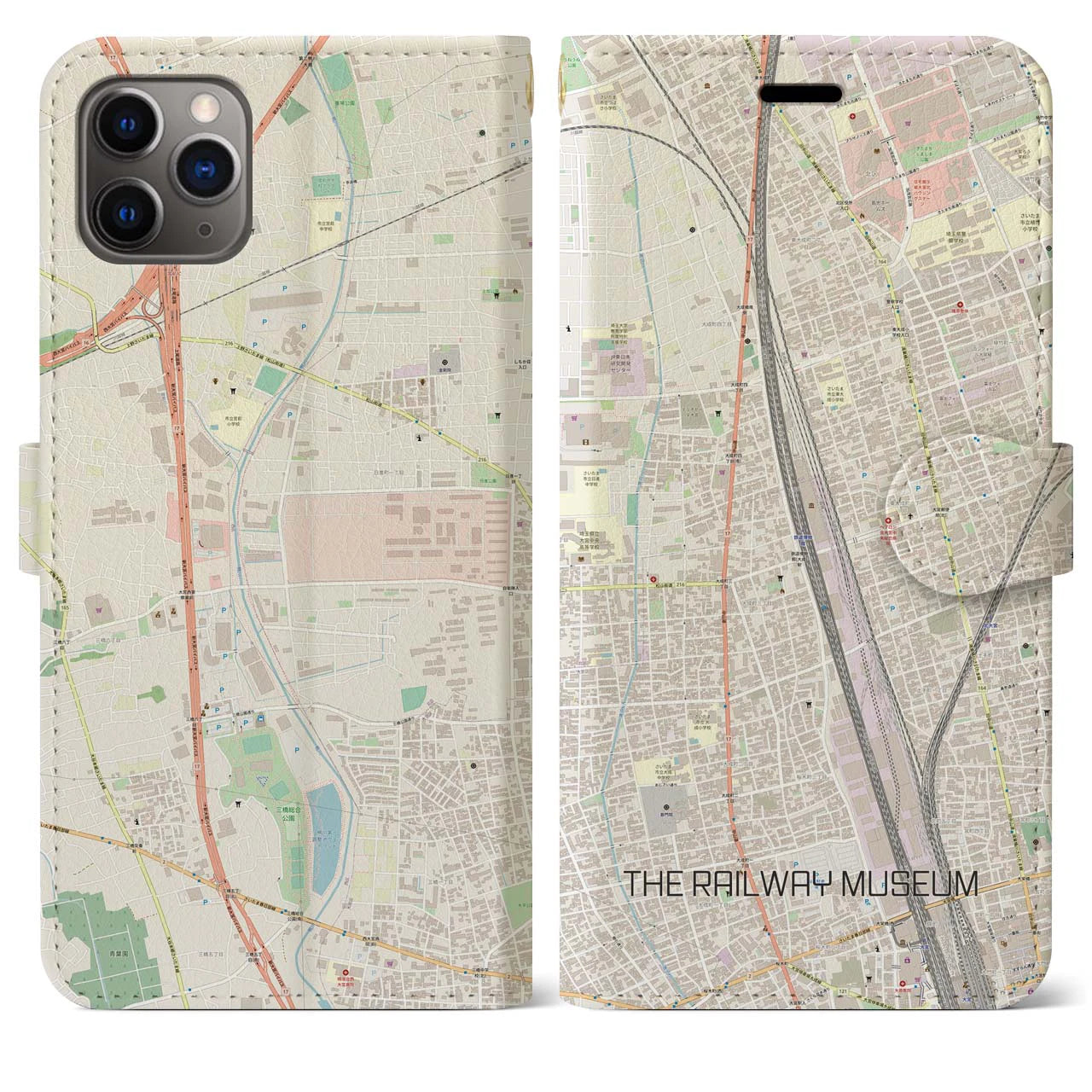 【鉄道博物館】地図柄iPhoneケース（手帳両面タイプ・ナチュラル）iPhone 11 Pro Max 用