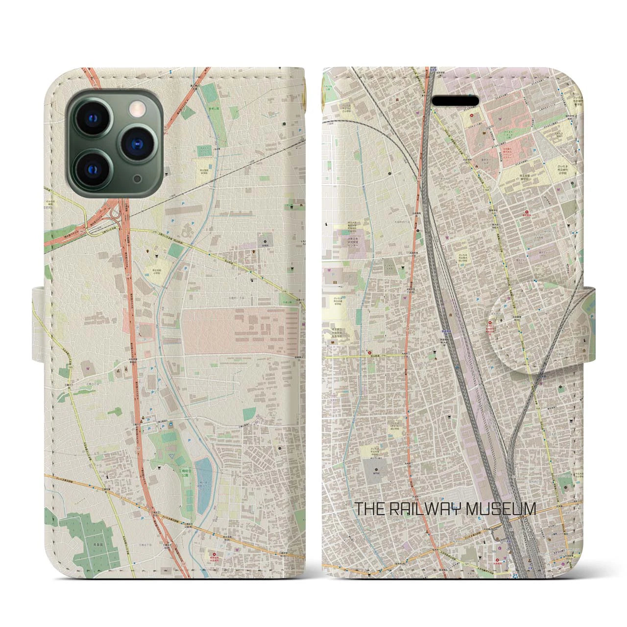 【鉄道博物館】地図柄iPhoneケース（手帳両面タイプ・ナチュラル）iPhone 11 Pro 用