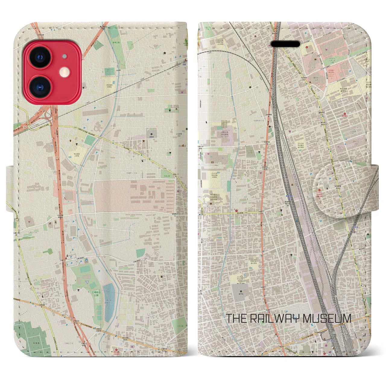【鉄道博物館】地図柄iPhoneケース（手帳両面タイプ・ナチュラル）iPhone 11 用