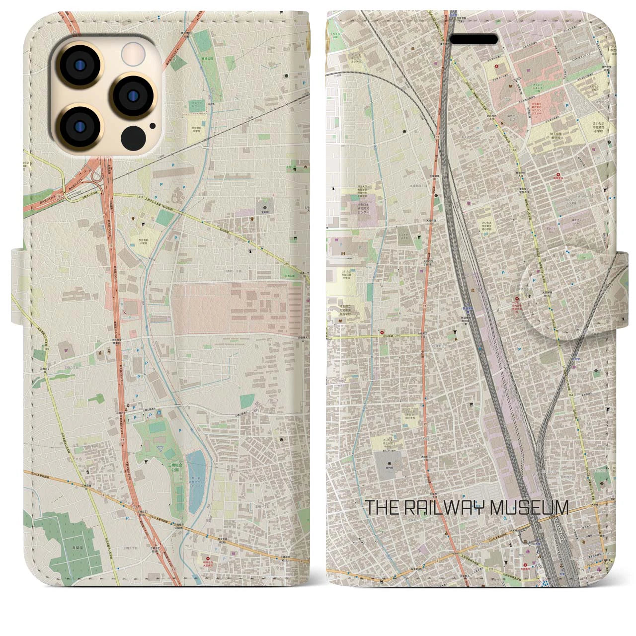 【鉄道博物館】地図柄iPhoneケース（手帳両面タイプ・ナチュラル）iPhone 12 Pro Max 用