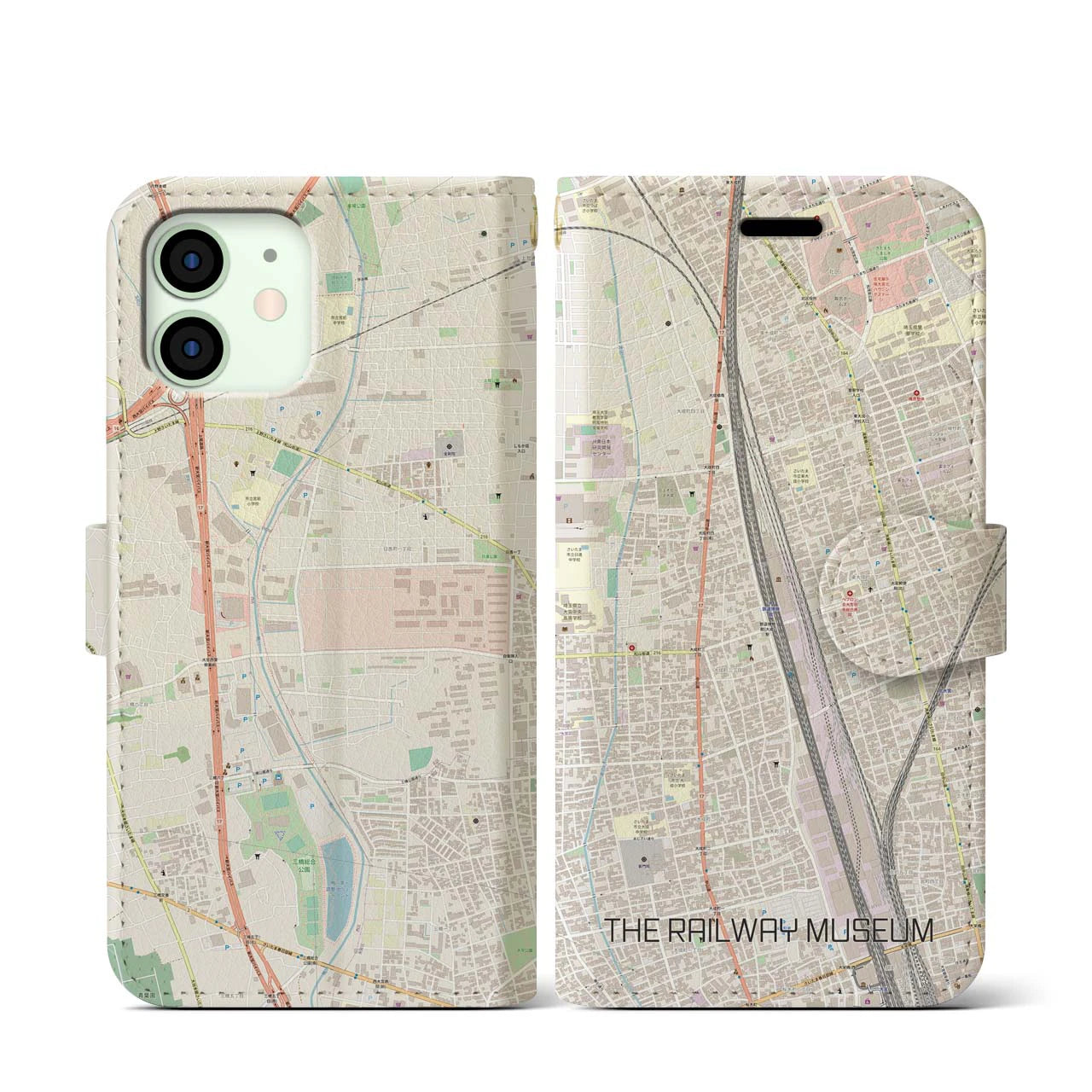 【鉄道博物館】地図柄iPhoneケース（手帳両面タイプ・ナチュラル）iPhone 12 mini 用