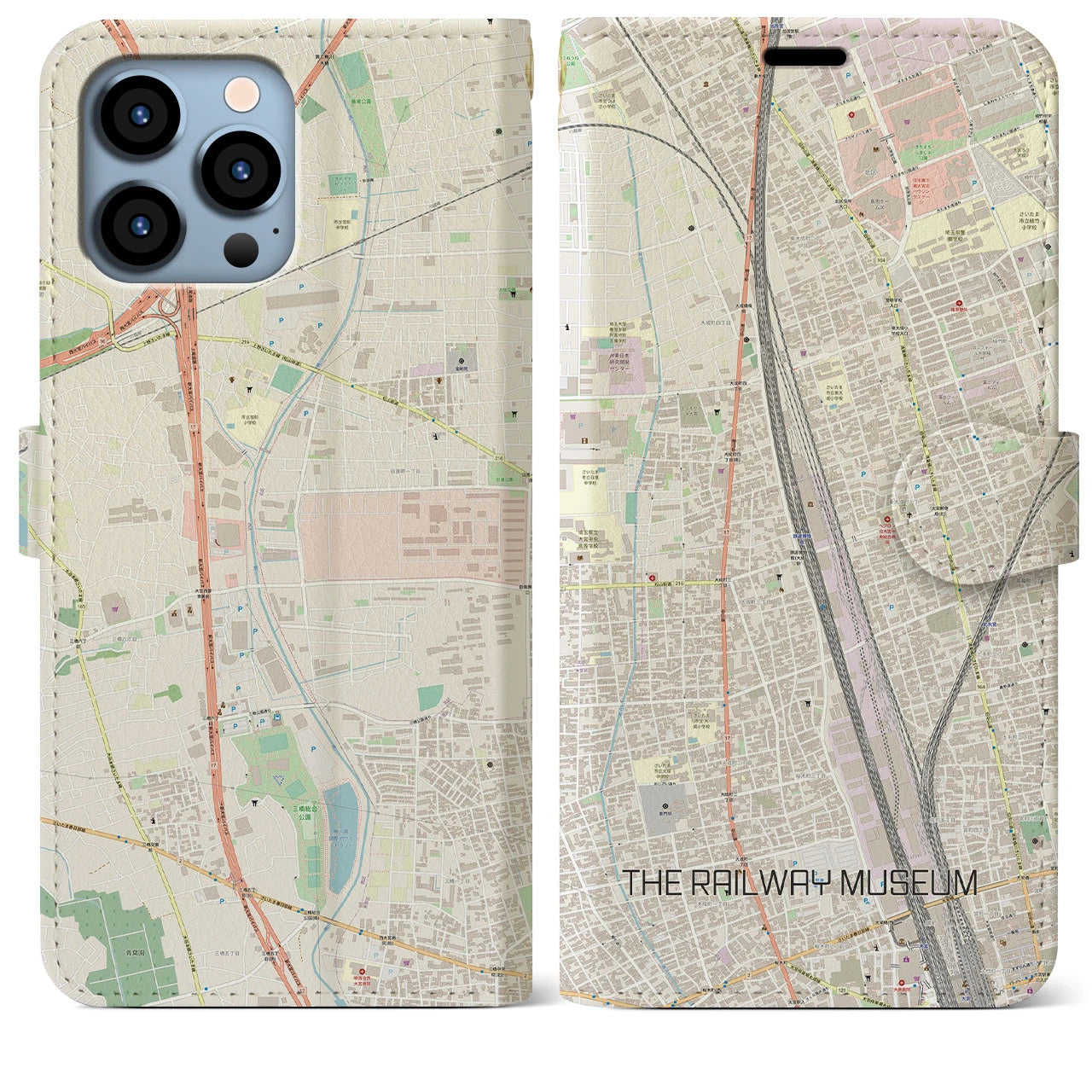 【鉄道博物館】地図柄iPhoneケース（手帳両面タイプ・ナチュラル）iPhone 13 Pro Max 用