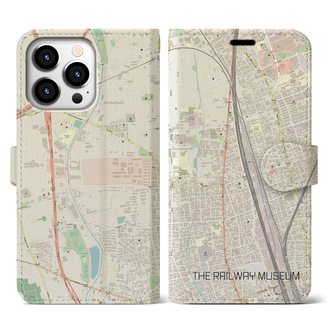 【鉄道博物館】地図柄iPhoneケース（手帳両面タイプ・ナチュラル）iPhone 13 Pro 用