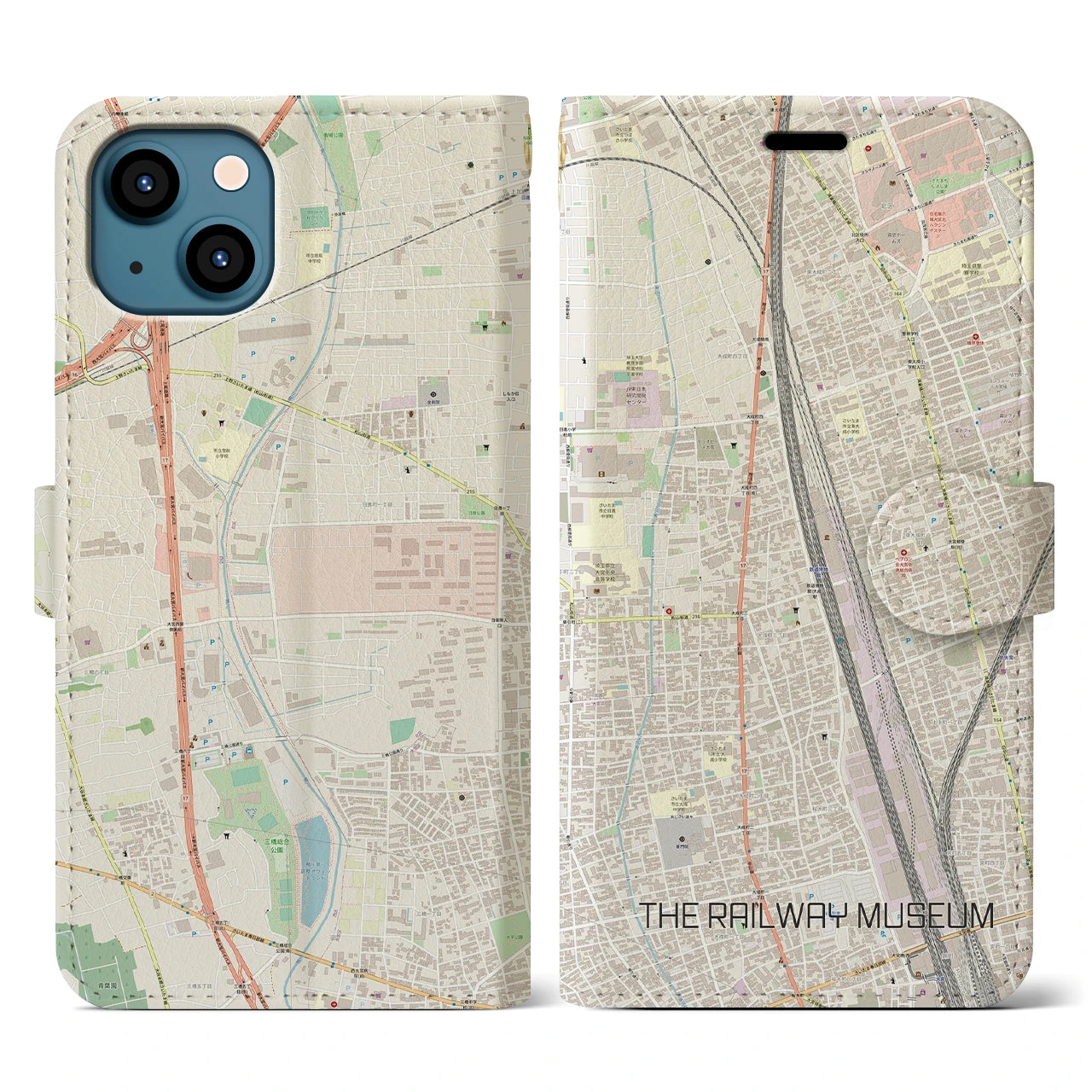 【鉄道博物館】地図柄iPhoneケース（手帳両面タイプ・ナチュラル）iPhone 13 用