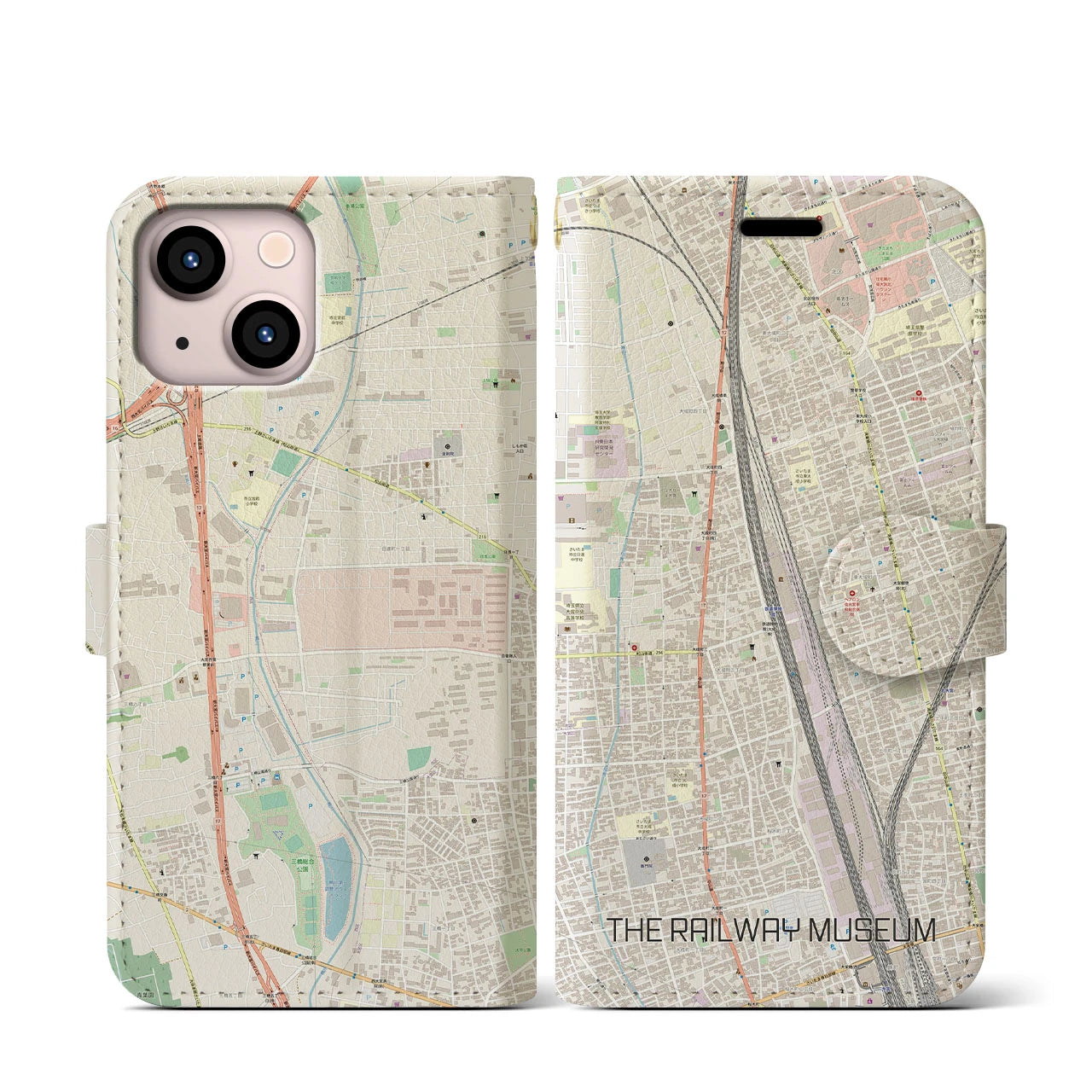 【鉄道博物館】地図柄iPhoneケース（手帳両面タイプ・ナチュラル）iPhone 13 mini 用