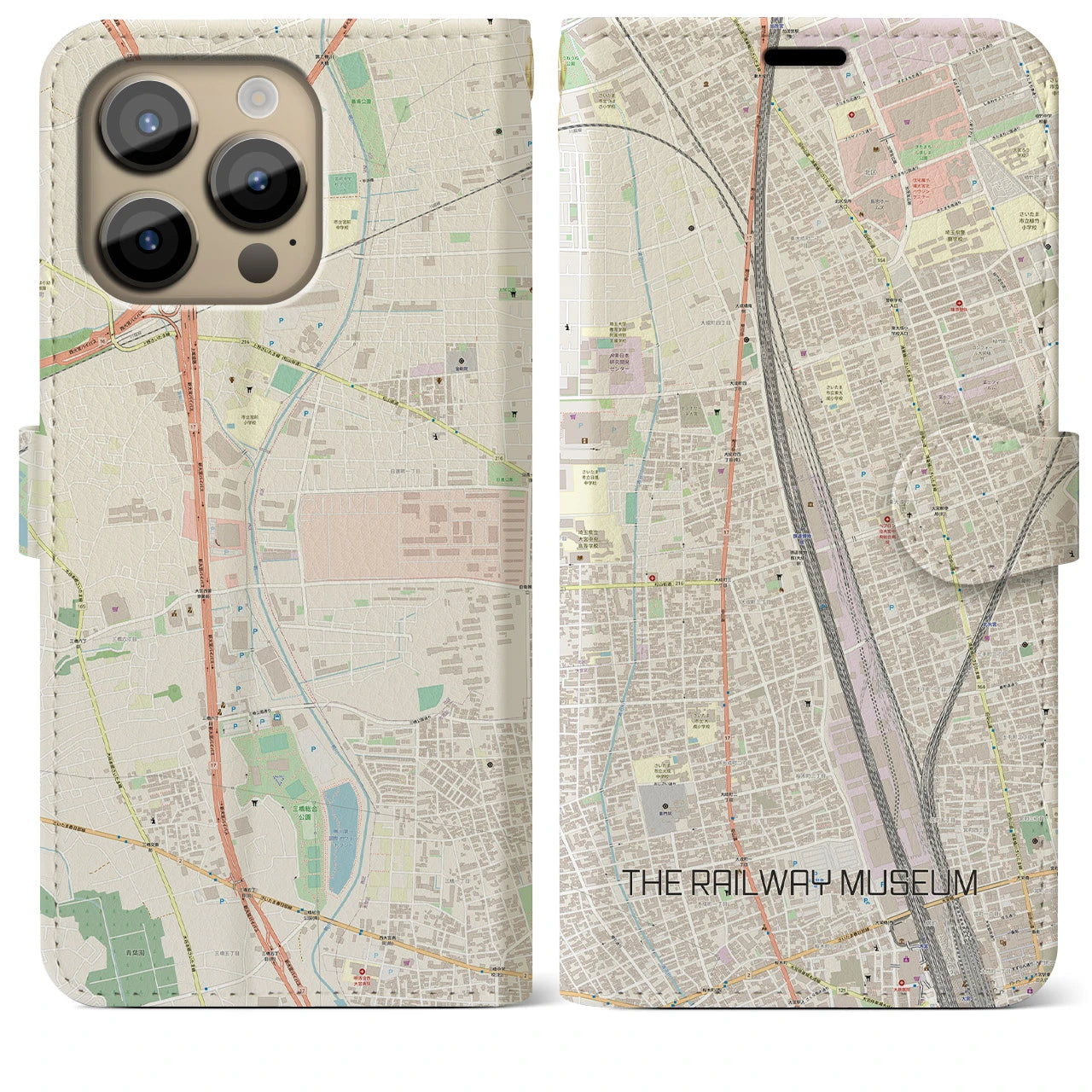 【鉄道博物館】地図柄iPhoneケース（手帳両面タイプ・ナチュラル）iPhone 14 Pro Max 用