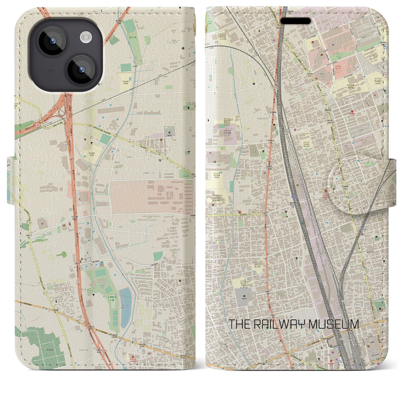 【鉄道博物館】地図柄iPhoneケース（手帳両面タイプ・ナチュラル）iPhone 14 Plus 用