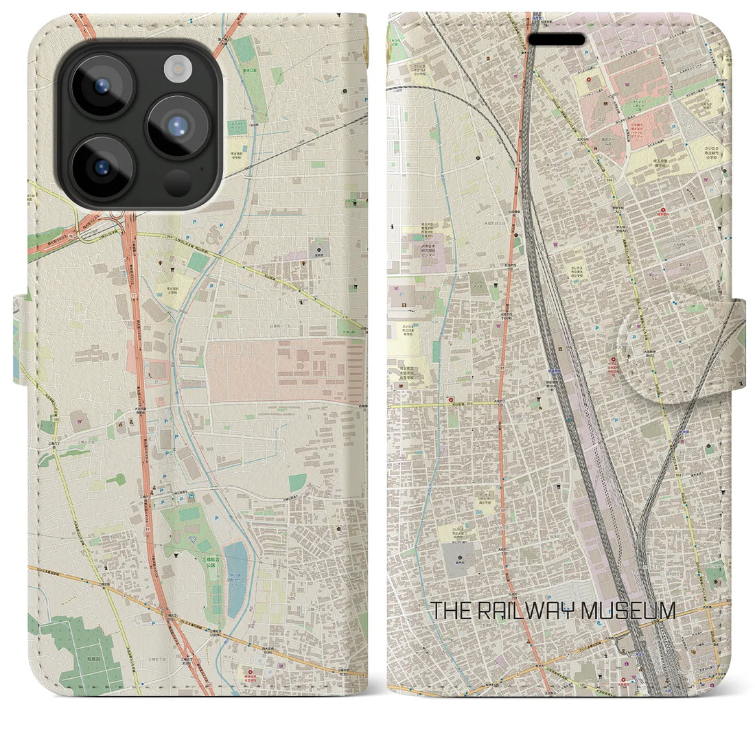 【鉄道博物館】地図柄iPhoneケース（手帳両面タイプ・ナチュラル）iPhone 15 Pro Max 用