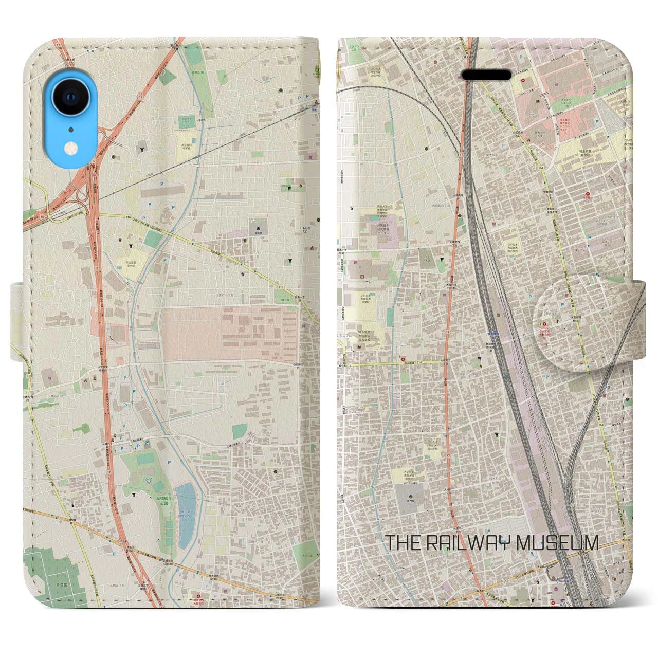 【鉄道博物館】地図柄iPhoneケース（手帳両面タイプ・ナチュラル）iPhone XR 用