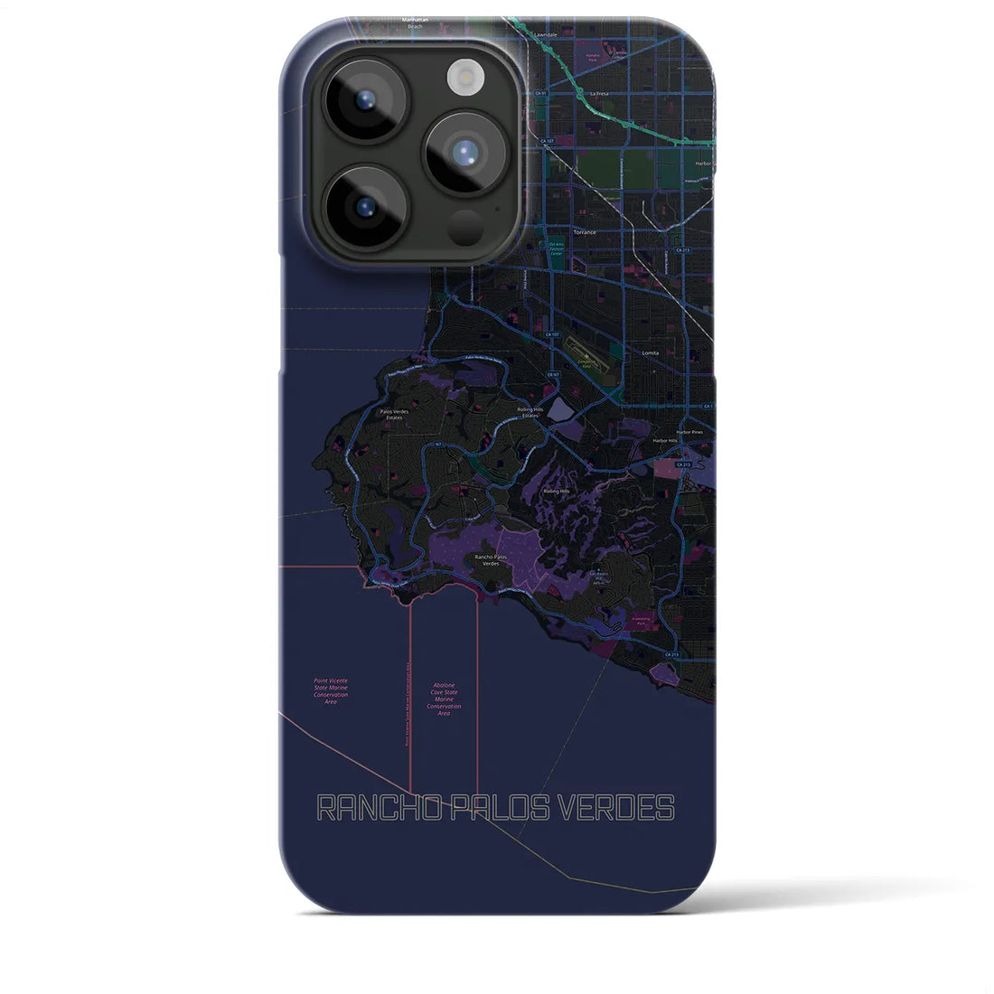 【ランチョ・パロス・ベルデス】地図柄iPhoneケース（バックカバータイプ・ブラック）iPhone 15 Pro Max 用