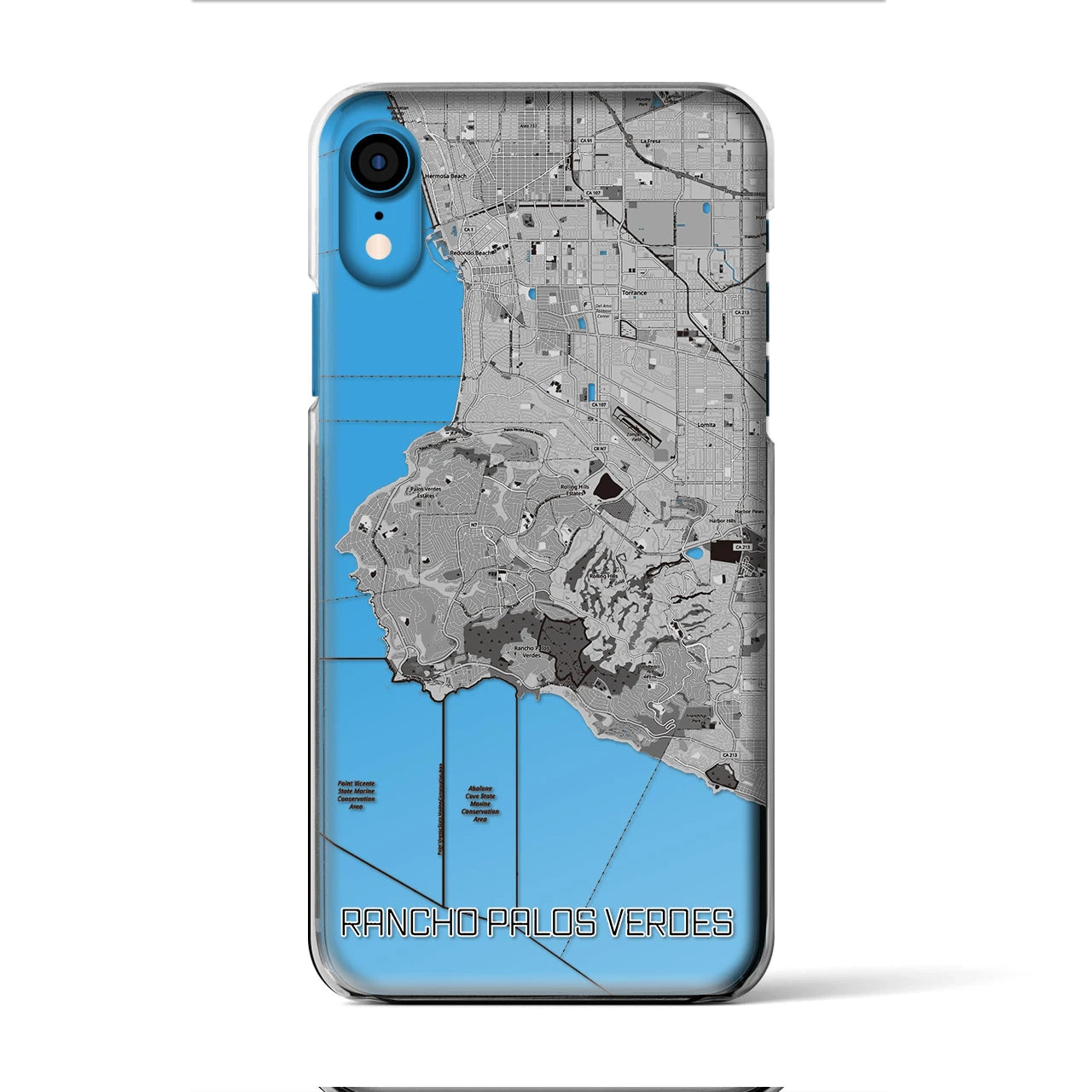 【ランチョ・パロス・ベルデス】地図柄iPhoneケース（クリアタイプ・モノトーン）iPhone XR 用