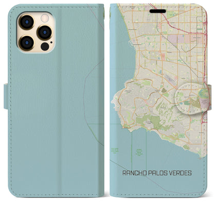 【ランチョ・パロス・ベルデス（アメリカ）】地図柄iPhoneケース（手帳タイプ）ナチュラル・iPhone 12 Pro Max 用