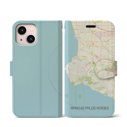 【ランチョ・パロス・ベルデス（アメリカ）】地図柄iPhoneケース（手帳タイプ）ナチュラル・iPhone 13 mini 用