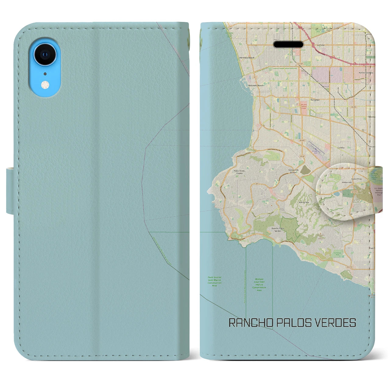 【ランチョ・パロス・ベルデス】地図柄iPhoneケース（手帳両面タイプ・ナチュラル）iPhone XR 用