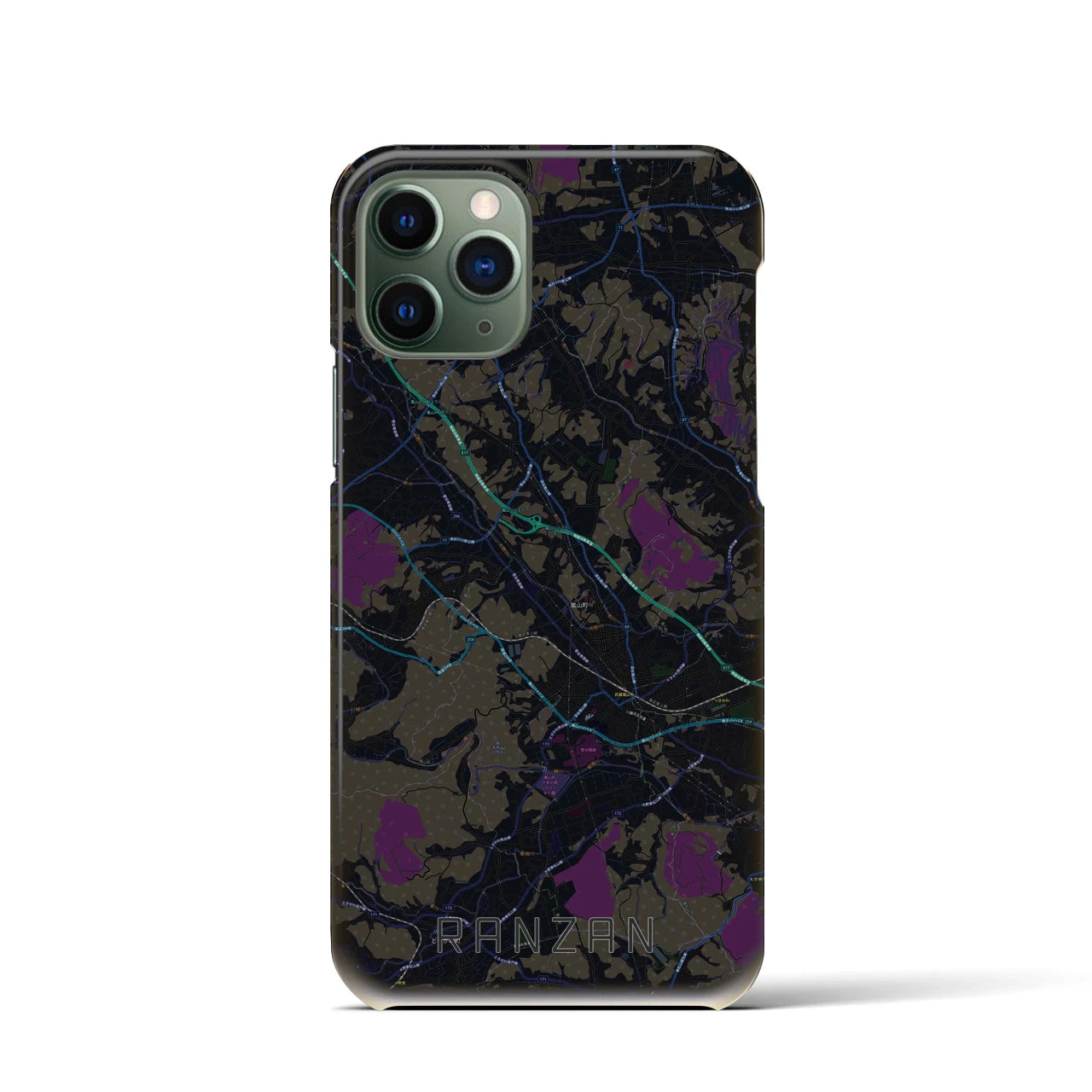 【嵐山（埼玉県）】地図柄iPhoneケース（バックカバータイプ・ブラック）iPhone 11 Pro 用