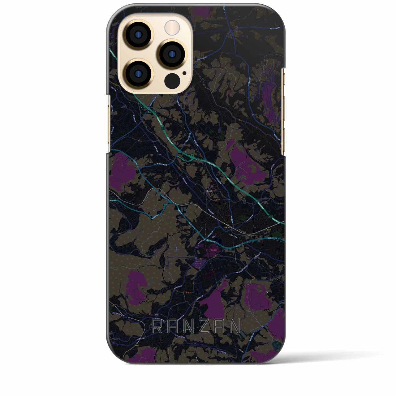 【嵐山（埼玉県）】地図柄iPhoneケース（バックカバータイプ・ブラック）iPhone 12 Pro Max 用