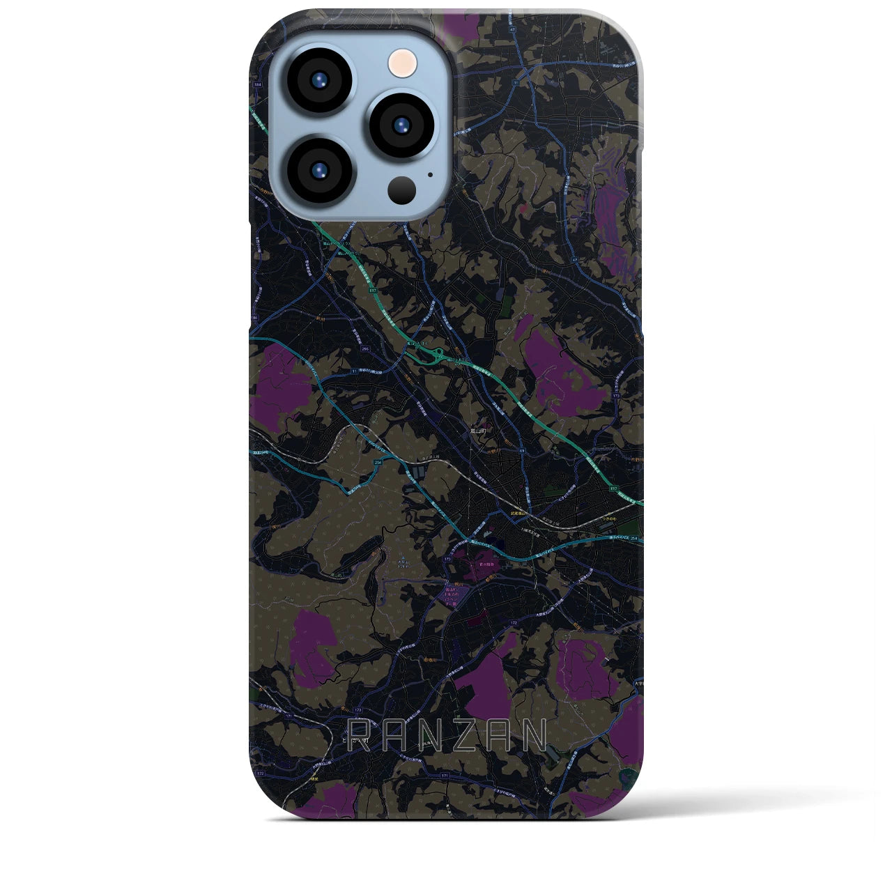 【嵐山（埼玉県）】地図柄iPhoneケース（バックカバータイプ・ブラック）iPhone 13 Pro Max 用