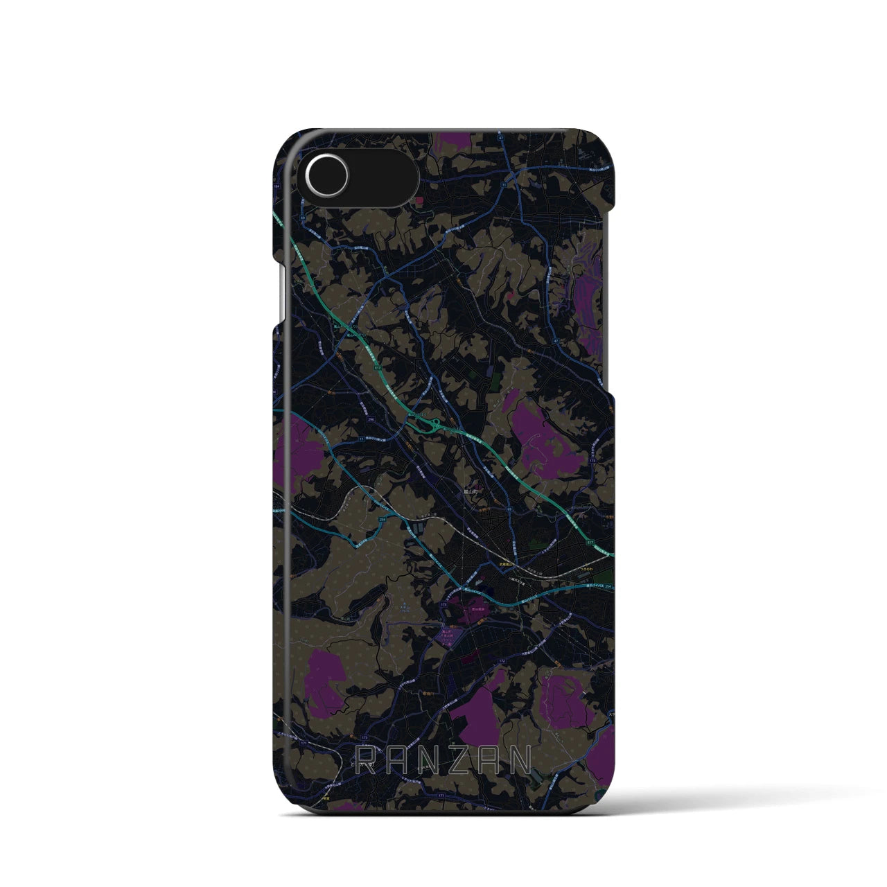 【嵐山（埼玉県）】地図柄iPhoneケース（バックカバータイプ・ブラック）iPhone SE（第3 / 第2世代） / 8 / 7 / 6s / 6 用