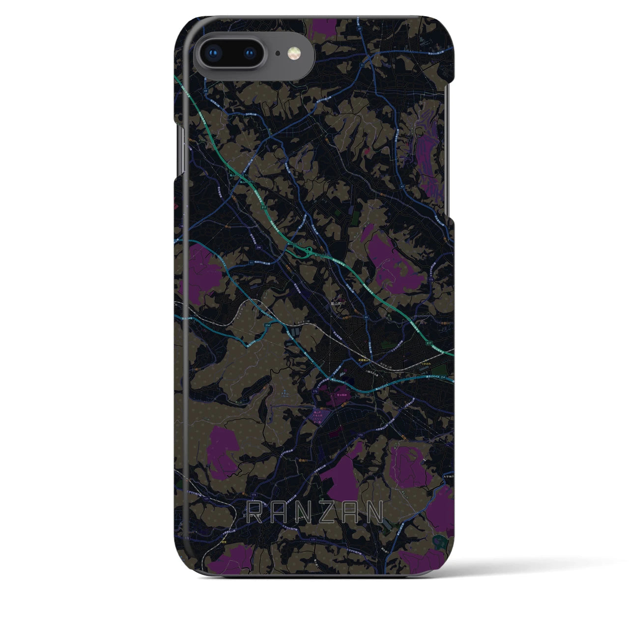 【嵐山（埼玉県）】地図柄iPhoneケース（バックカバータイプ・ブラック）iPhone 8Plus /7Plus / 6sPlus / 6Plus 用