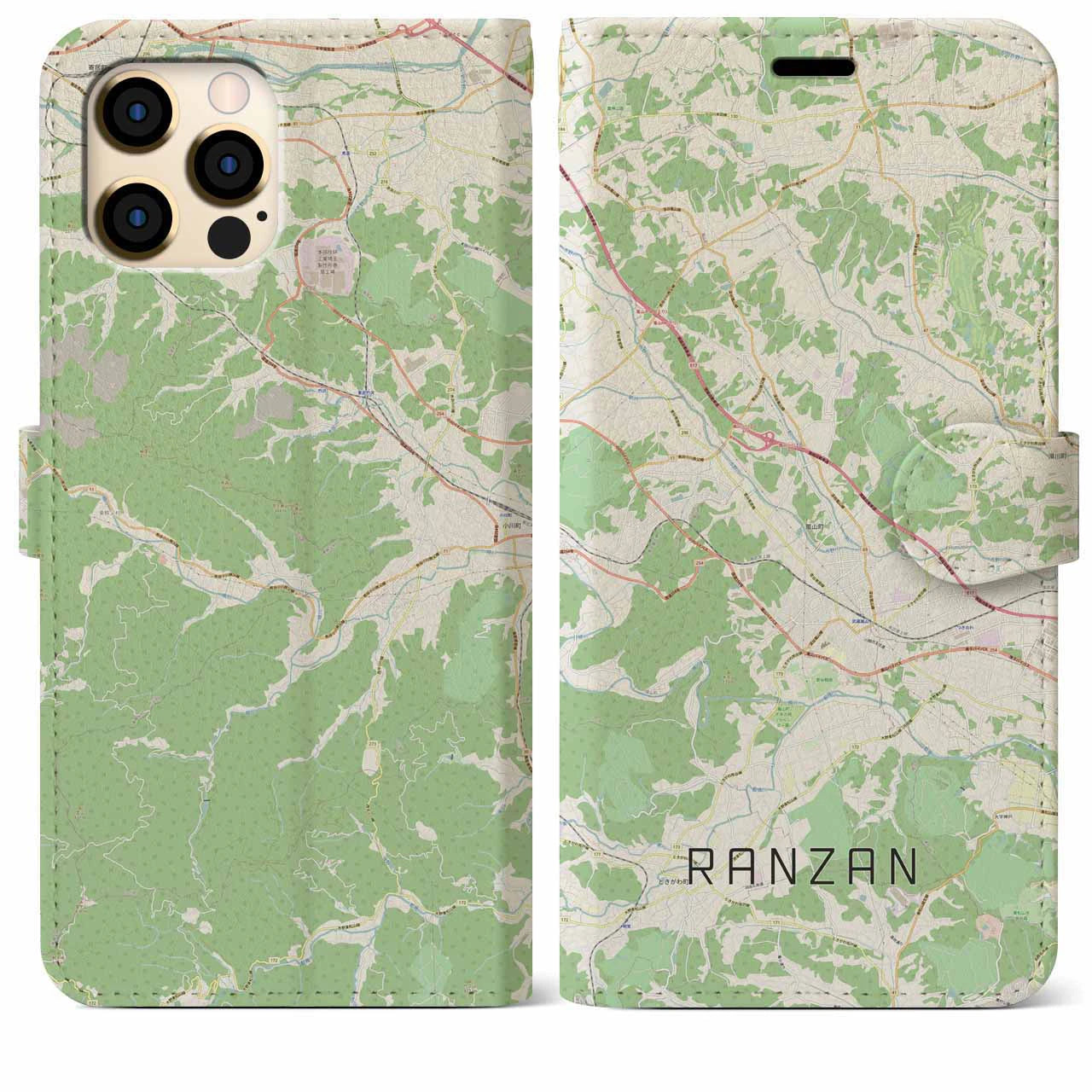 【嵐山（埼玉県）】地図柄iPhoneケース（手帳両面タイプ・ナチュラル）iPhone 12 Pro Max 用