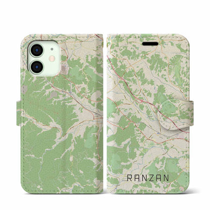 【嵐山（埼玉県）】地図柄iPhoneケース（手帳タイプ）ナチュラル・iPhone 12 mini 用