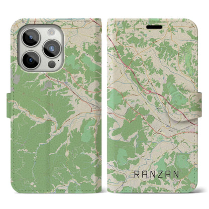 【嵐山（埼玉県）】地図柄iPhoneケース（手帳タイプ）ナチュラル・iPhone 15 Pro 用