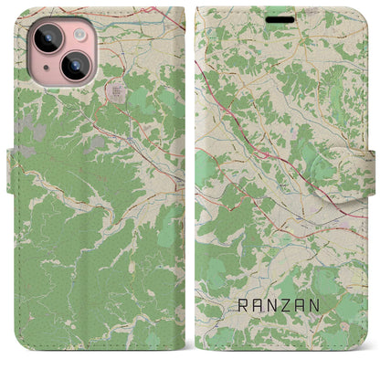 【嵐山（埼玉県）】地図柄iPhoneケース（手帳タイプ）ナチュラル・iPhone 15 Plus 用