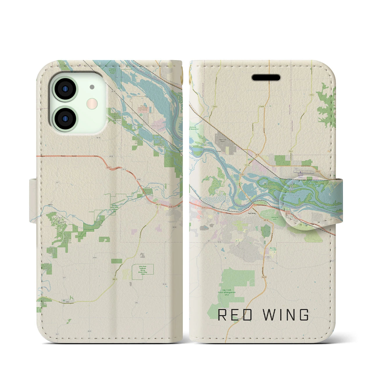 【レッドウイング】地図柄iPhoneケース（手帳両面タイプ・ナチュラル）iPhone 12 mini 用
