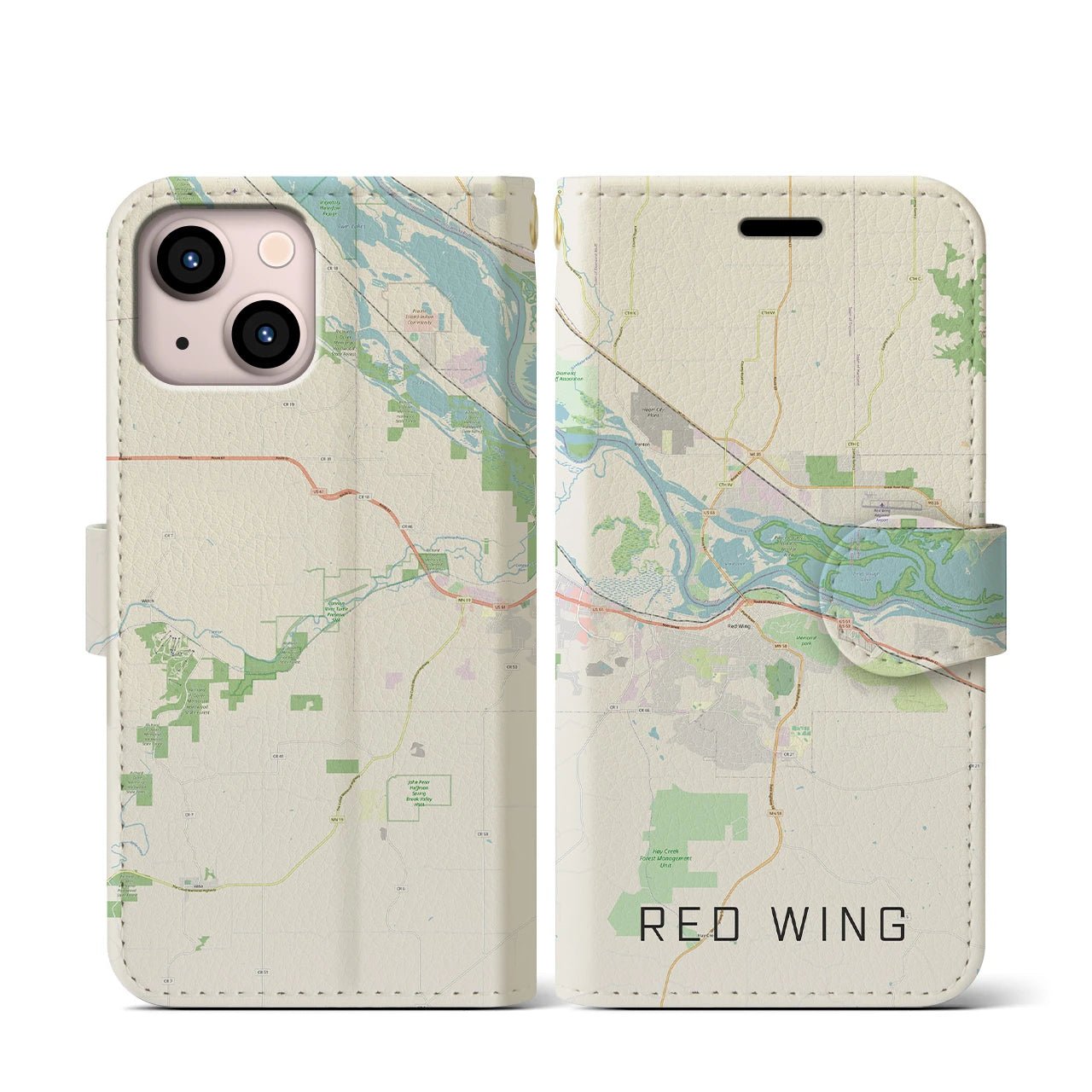【レッドウイング】地図柄iPhoneケース（手帳両面タイプ・ナチュラル）iPhone 13 mini 用