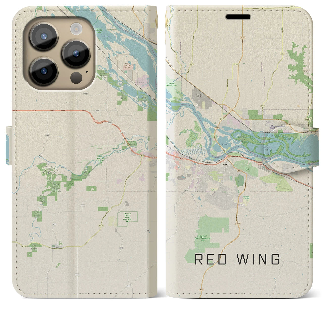 【レッドウイング】地図柄iPhoneケース（手帳両面タイプ・ナチュラル）iPhone 14 Pro Max 用