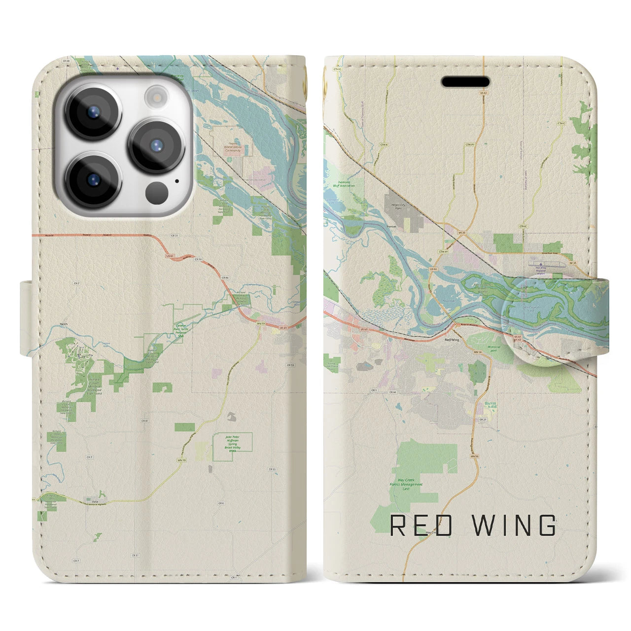 【レッドウイング】地図柄iPhoneケース（手帳両面タイプ・ナチュラル）iPhone 14 Pro 用