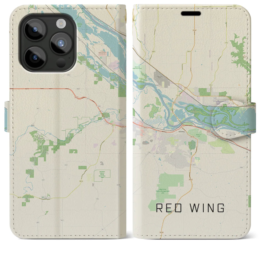 【レッドウイング】地図柄iPhoneケース（手帳両面タイプ・ナチュラル）iPhone 15 Pro Max 用