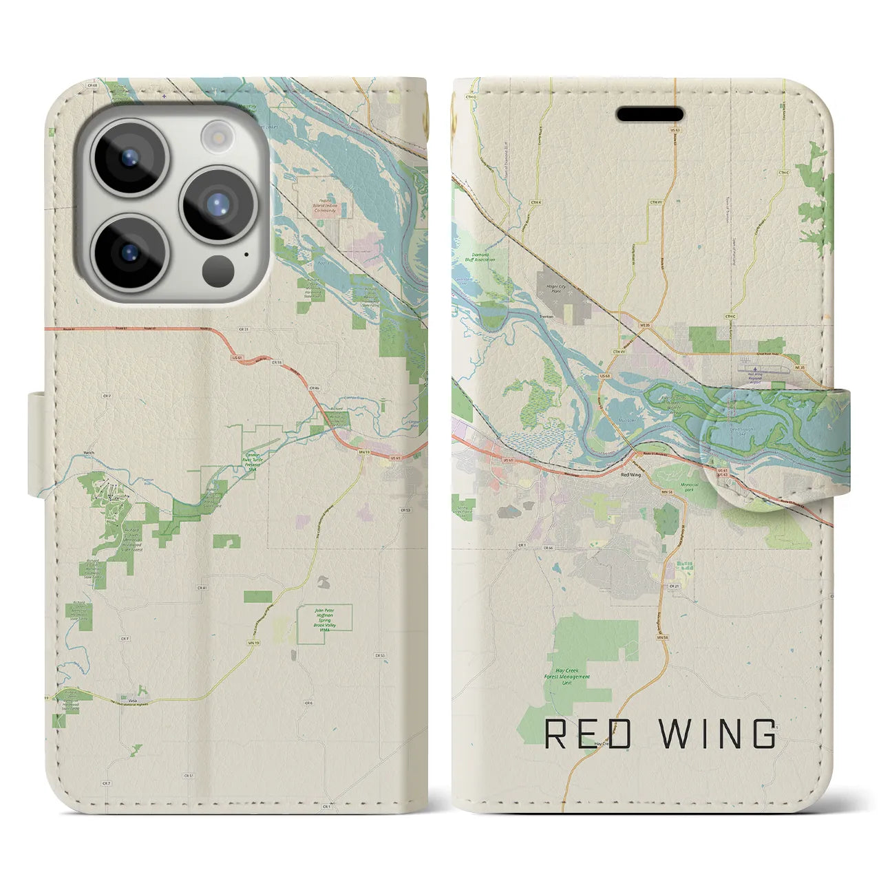 【レッドウイング】地図柄iPhoneケース（手帳両面タイプ・ナチュラル）iPhone 15 Pro 用